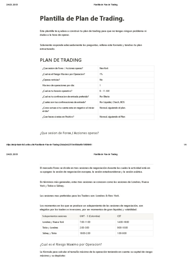 Plantilla de Plan de Trading - Manejo de Riesgo | Descargar gratis PDF ...
