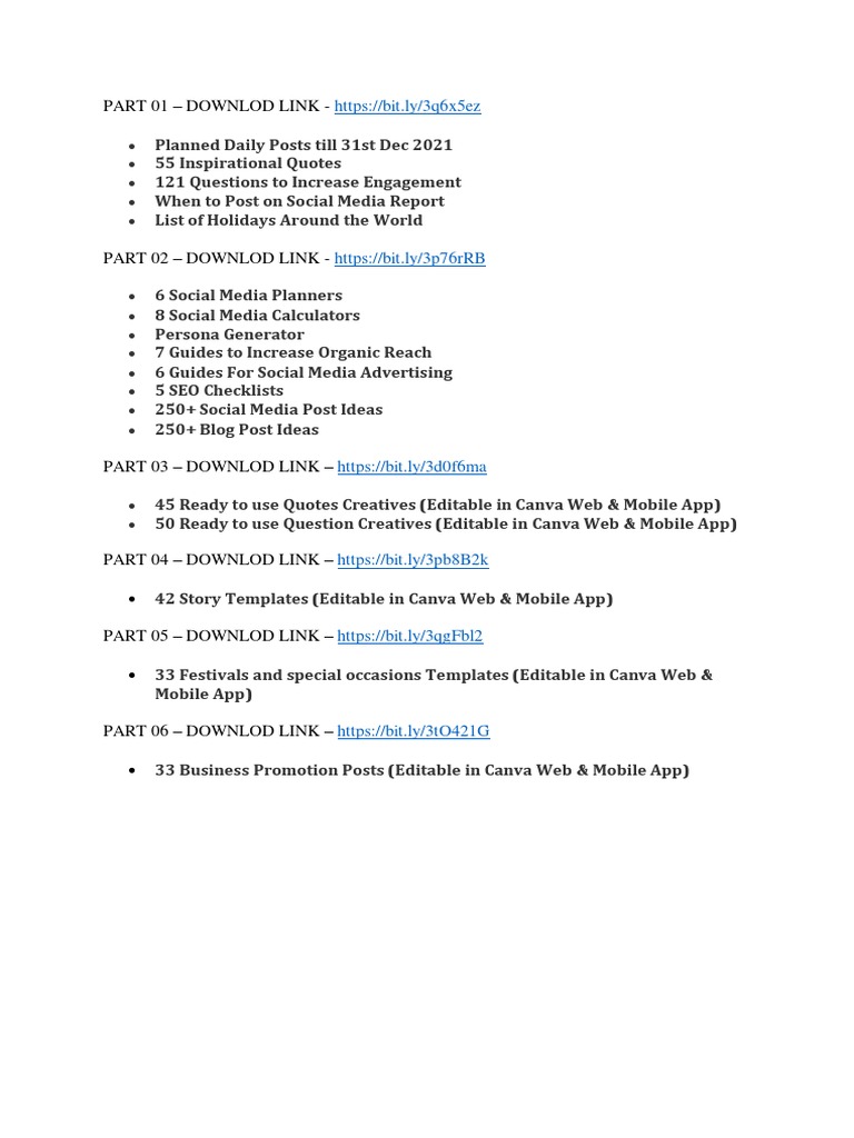 365 Days Social Media Calander Plan Template PDF