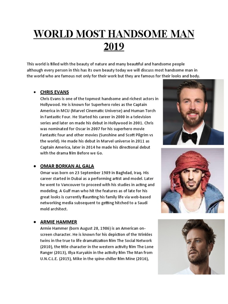 World Most Handsome Man 2019 Chris Evans PDF
