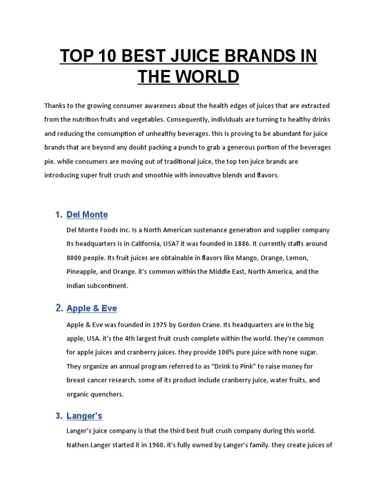Top 10 Best Juice Brands in The World 1. Del Monte PDF Juice