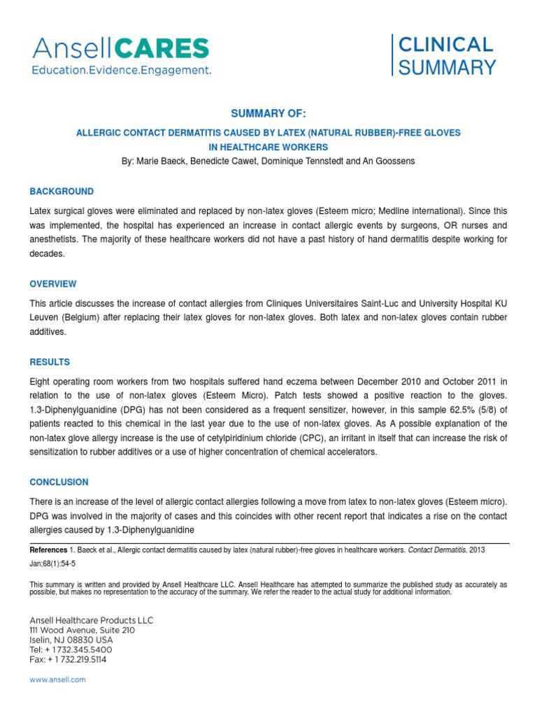 Clinical SummaryBaeckAllergic Contact Dermatitis Caused by Latex