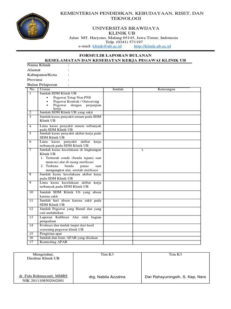 Formulir Laporan Bulanan K3 | PDF