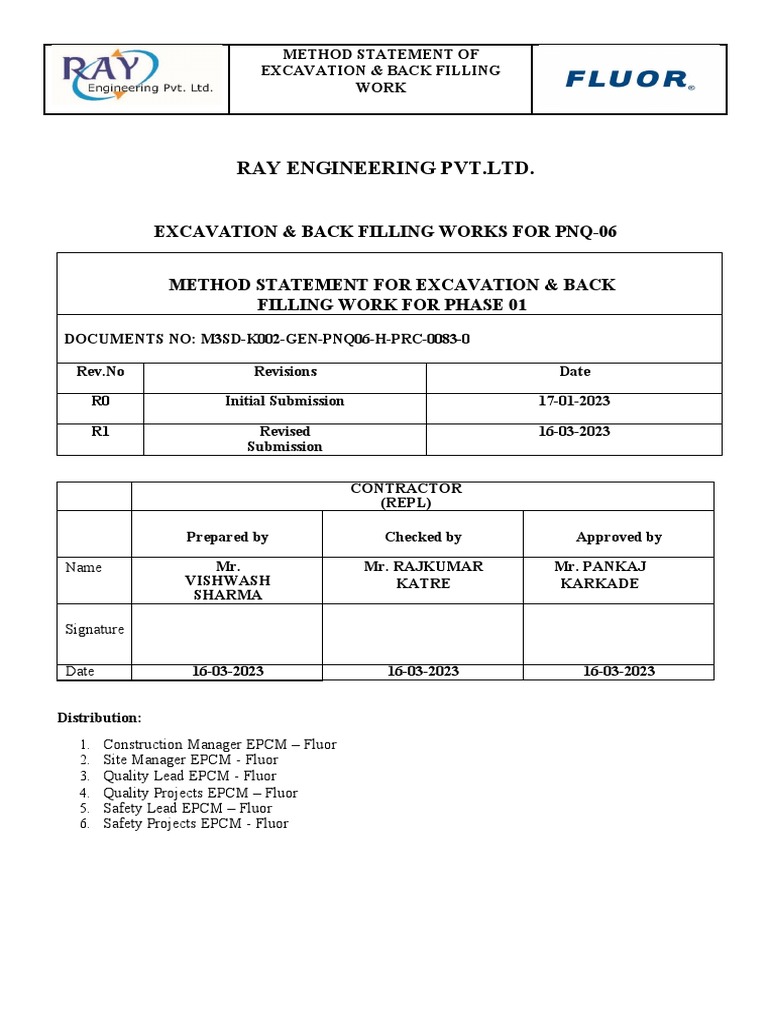 Excavation & Backfilling Method Statement | PDF | Calibration | Quality ...