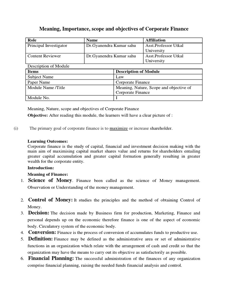 Meaning of Corporate Finance | PDF | Business | Capitalism