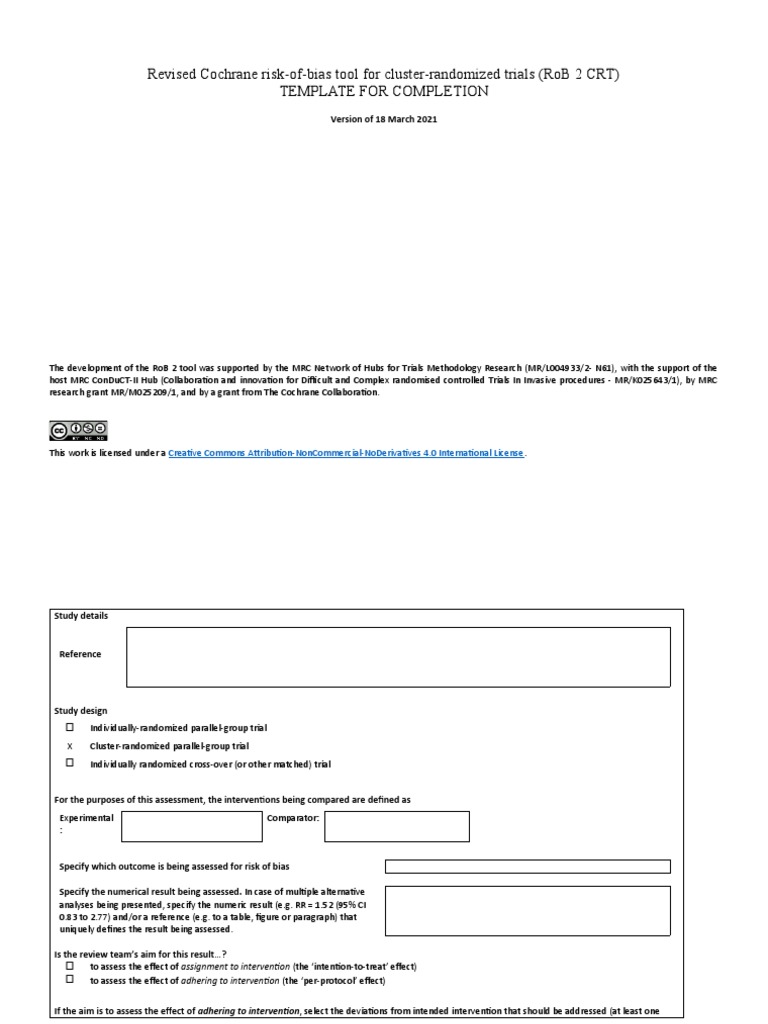 RoB 2 Tool for Cluster Trials Template | PDF | Bias | Clinical Trial