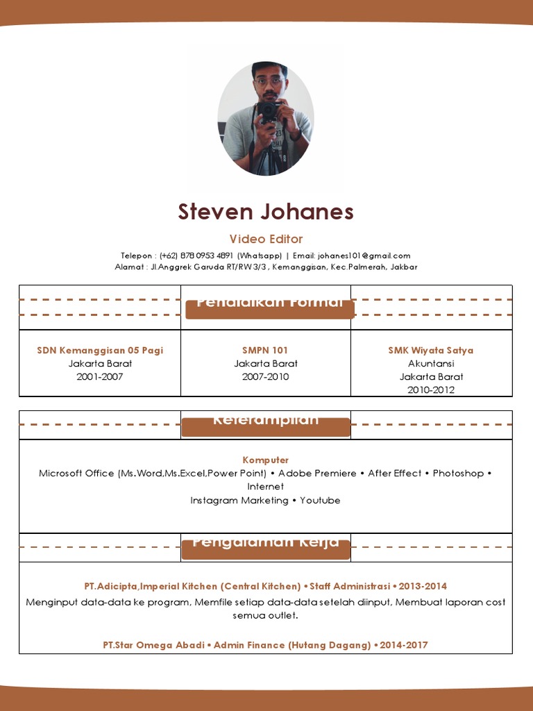 Contoh CV Video Editor Steven Johanes | PDF