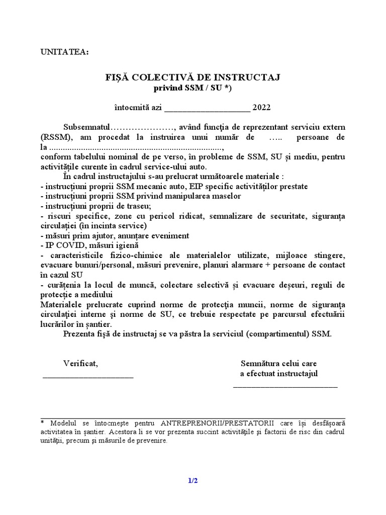 Model Universal Fisa Instruire Colectiva | PDF