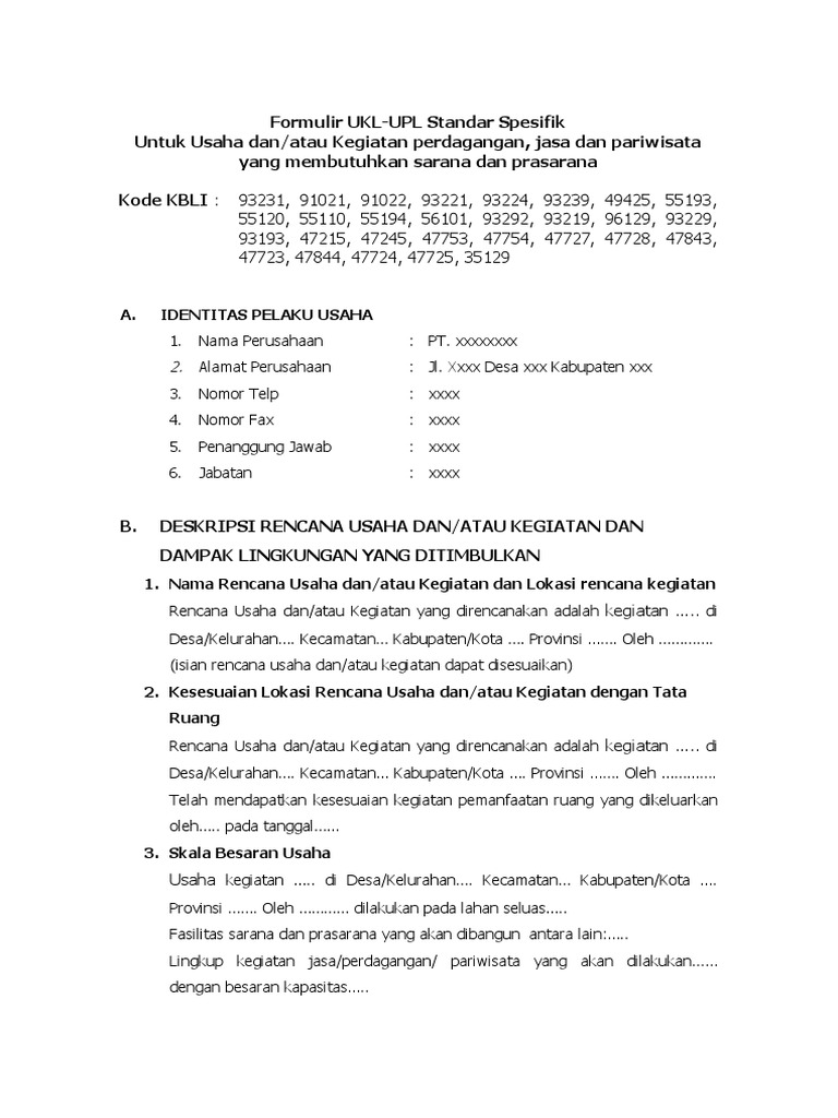 Formulir UKL-UPL Usaha Pariwisata | PDF
