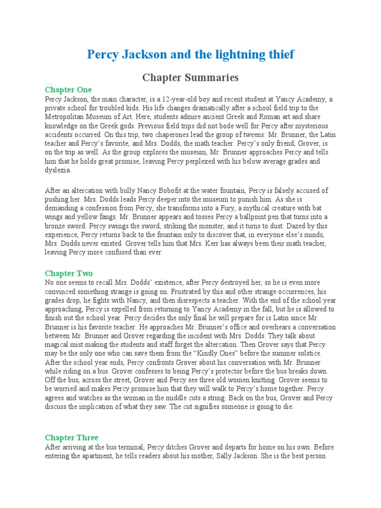 Percy Jackson and The Lightning Thief Chapter Summaries PDF Hades