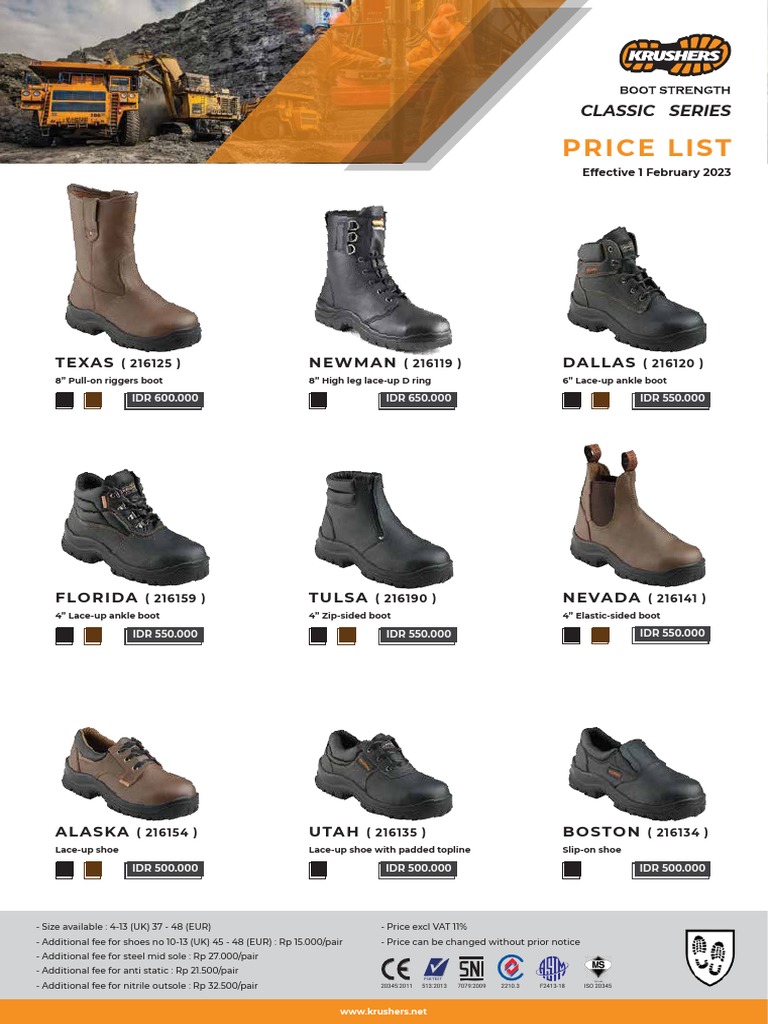 2023 Krushers Classic Pricelist PDF Shoe Clothing