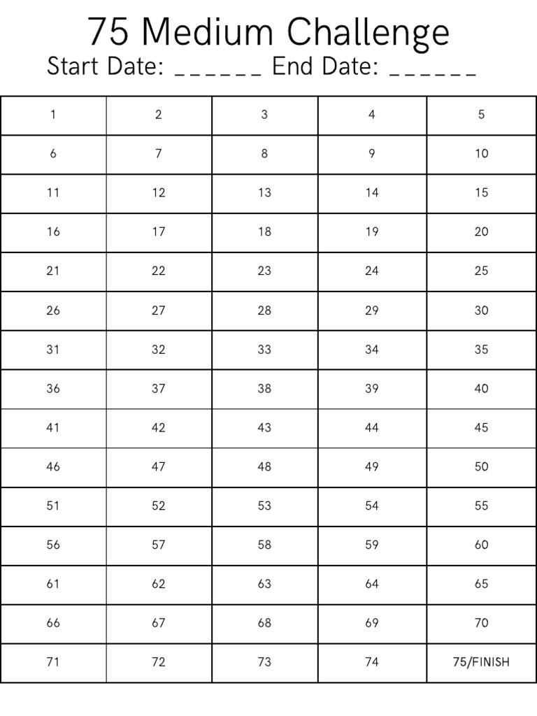 75 Medium Challenge | PDF | Self-Improvement for 75 Medium Challenge Printable Pdf Free
