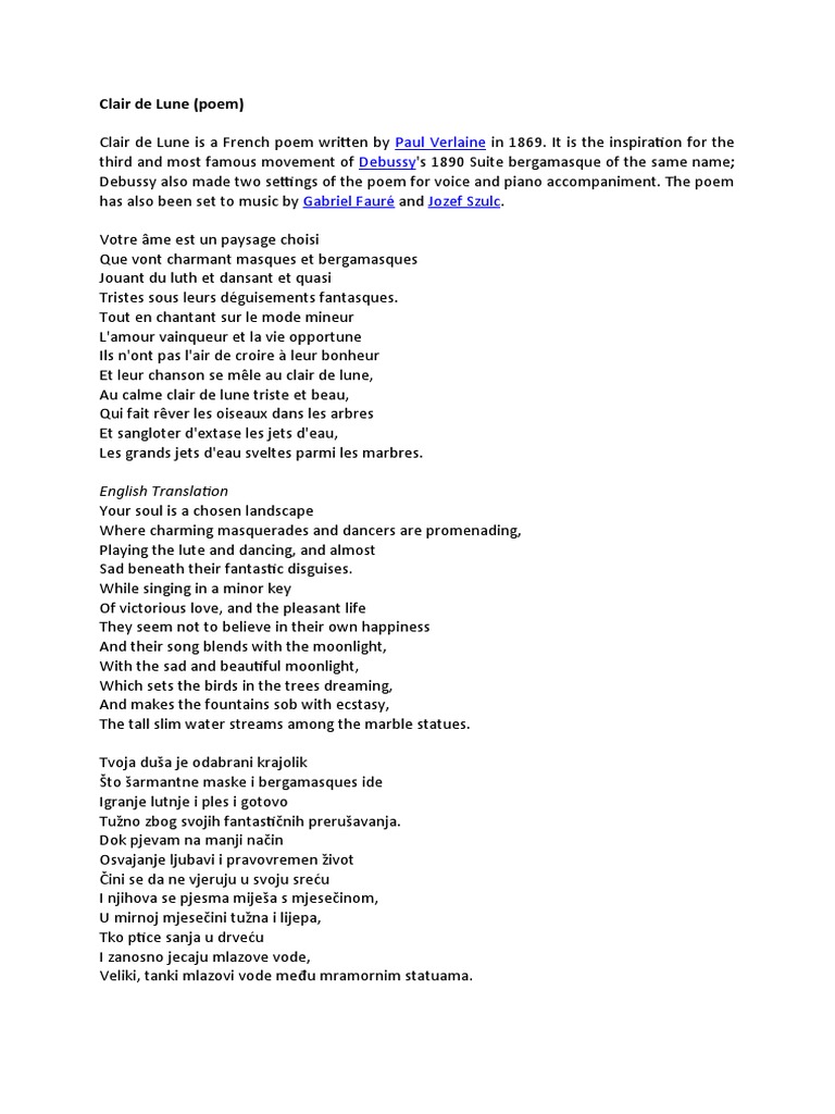 Clair De Lune Poem In English | Translating Paul Verlaine: Clair de ...