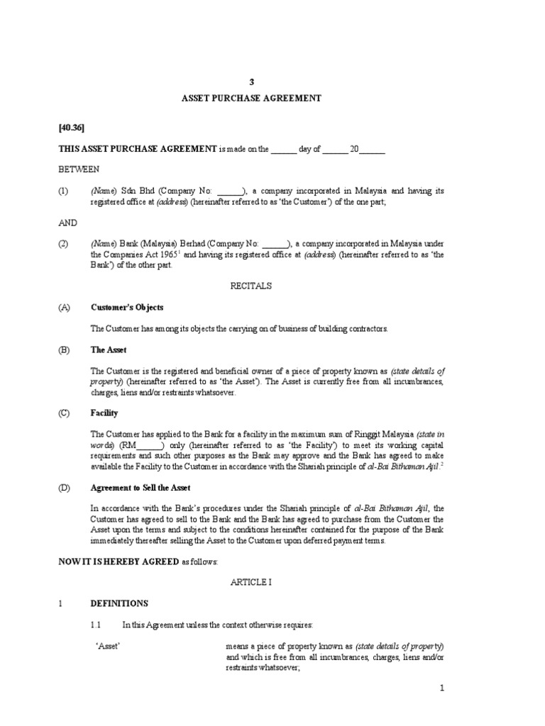 3 Asset Purchase Agreement | PDF | Banks | Indemnity
