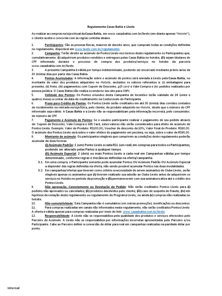 Regulamento hotsite livelo mall casasbahia pdf cupom cupom
