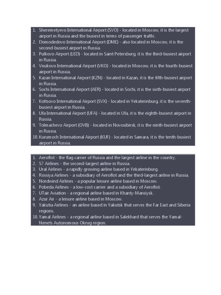 Top 10 Russian Airports & Airlines | PDF