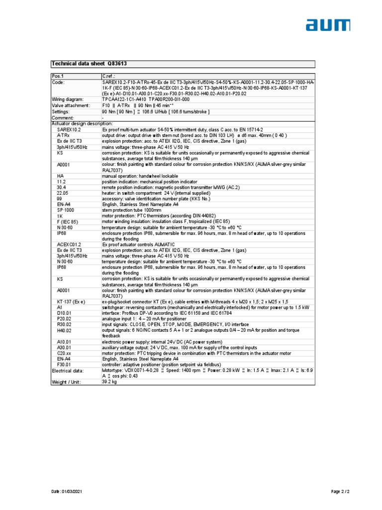 Actuator Data Sheet Rev. 1 PDF Electric Motor Electrical Connector