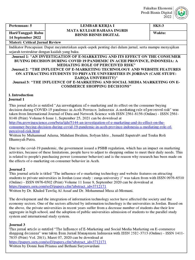 Analysis of three journal articles on the impact of e marketing on