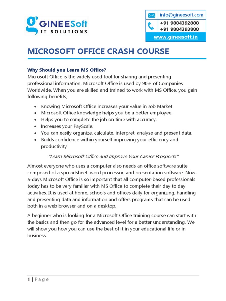 Microsoft Office Crash Course Overview | PDF | Microsoft Excel ...