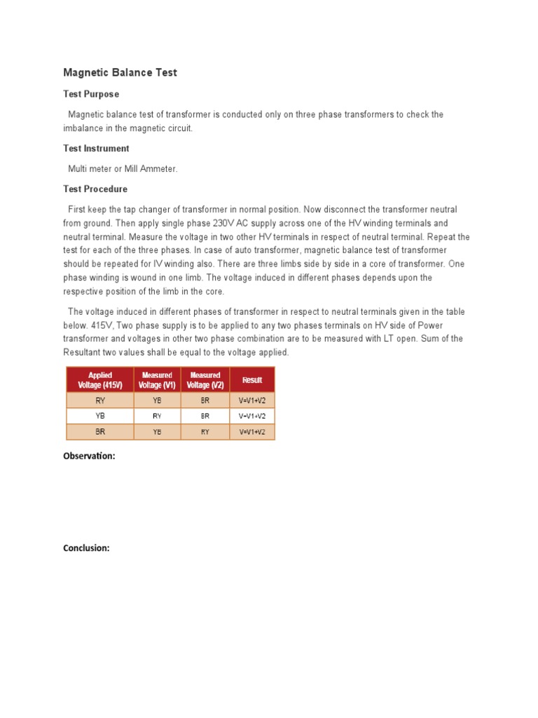 Transformer Magnetic Balance Test Guide | PDF | Science & Mathematics