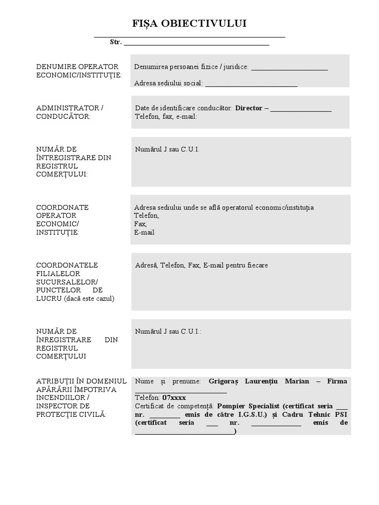 Fisa Obiectiv | PDF