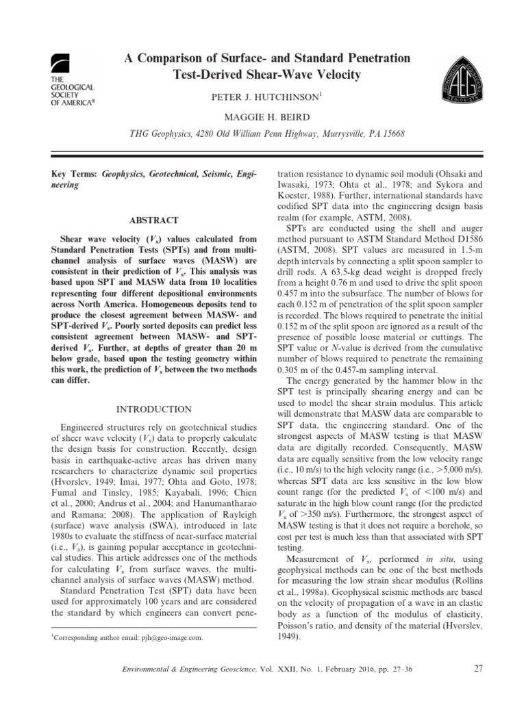 A Comparison of Surface - and Standard Penetration Test-Derived Shear ...
