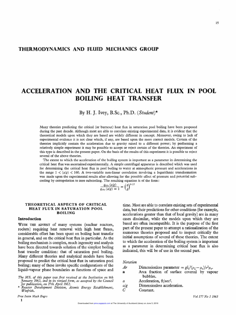 Ivey - 1963 - Acceleration and The Critical Heat Flux in Pool Bo | PDF ...