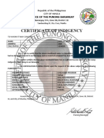 Certificate of Indigency: Office of The Punong Barangay