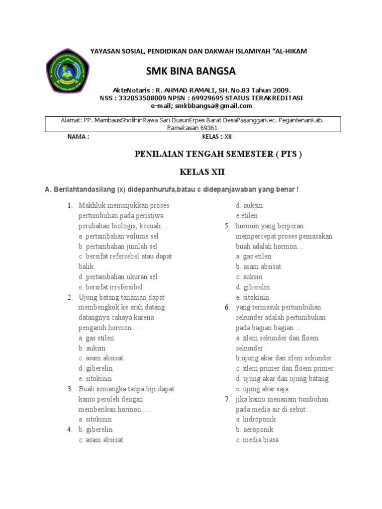 SOAL BIOLOGI KELAS 12 PDF
