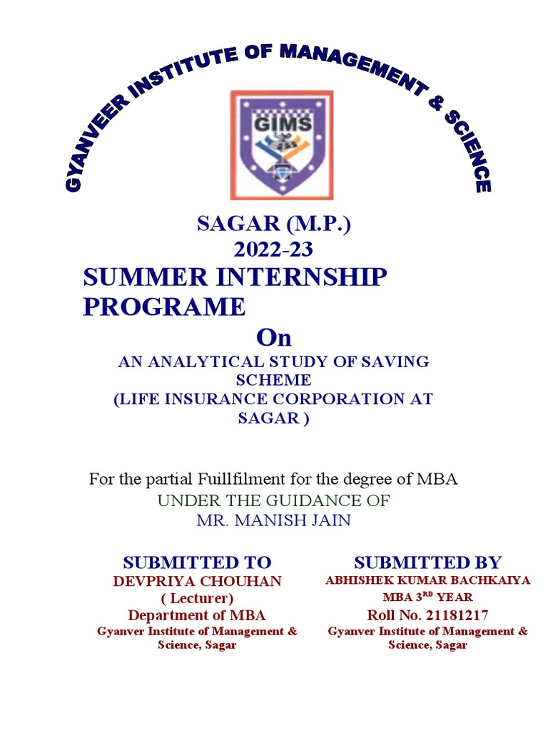 LIC Saving Scheme Internship Report | PDF | Insurance | Life Insurance
