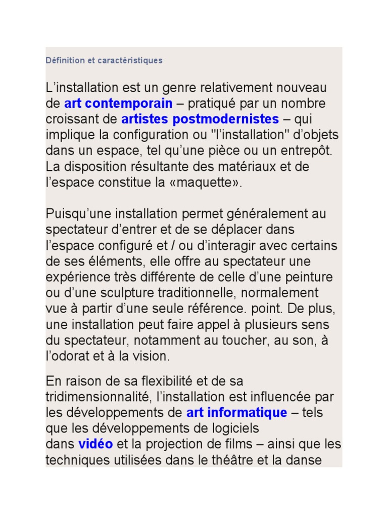 Définition et caractéristiques de l'installation | PDF | Installation ...