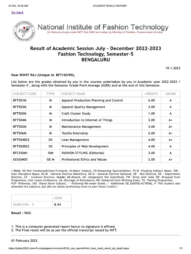 Sem 5 result pdf