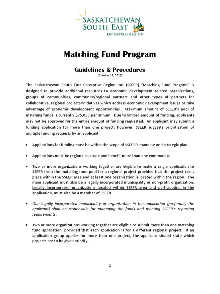 SSEER Matching Fund Program Guidelines | PDF | Nonprofit Organization ...