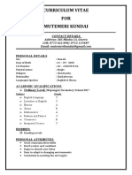 Curriculum Vitae FOR Mutemeri Kundai: Contact Details Address: 385 Mkoba 13, Gweru Cell: 0773 422 898/ 0715 119487