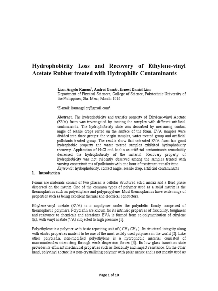 Hydrophobicity Loss and Recovery of EthyleneVinyl Acetate Rubber