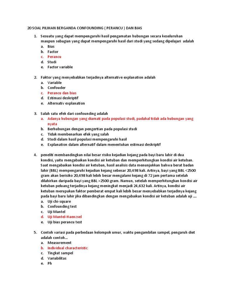 Soal pilihan berganda confounding dan bias pdf