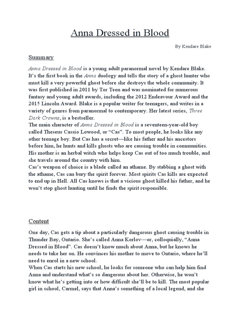 Anna Dressed in Blood: A Ghostly Love Story | PDF