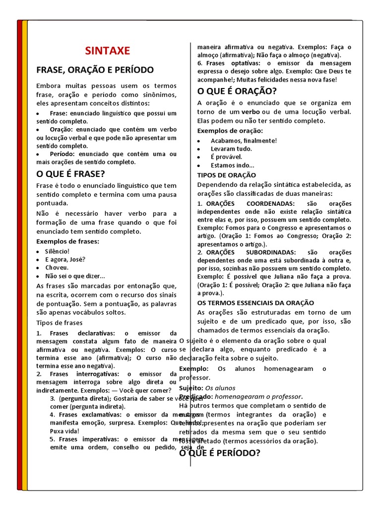Frase Oracao e Periodo | PDF | Assunto (gramática) | Predicado (gramática)