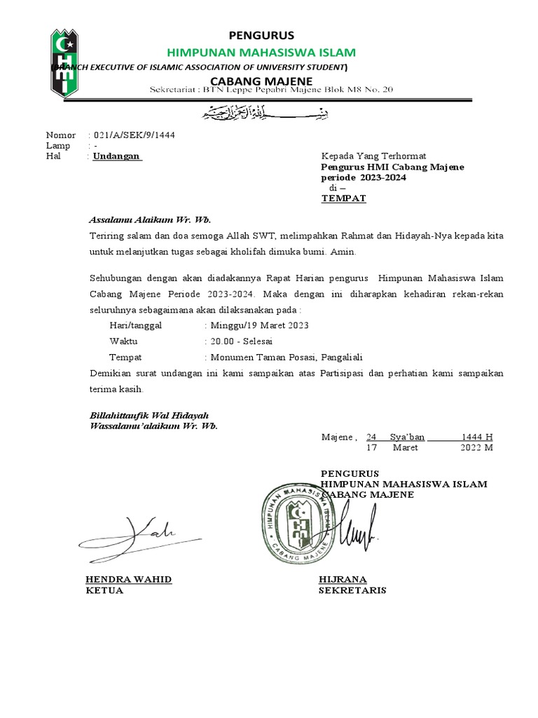 Undangan Rapat Harian | PDF