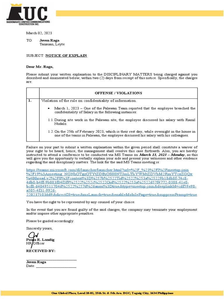 Notice To Explain Pdf