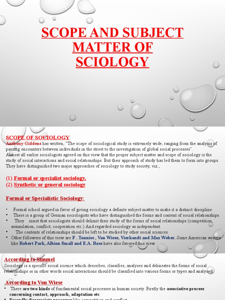 Scope and Subject Matter of Sociology | PDF | Sociology | Social Sciences