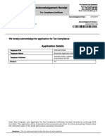 Acknowledgement Receipt: We Hereby Acknowledge The Application For Tax Compliance