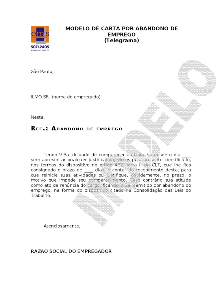 Modelo Telegrama Abandono de Emprego  PDF