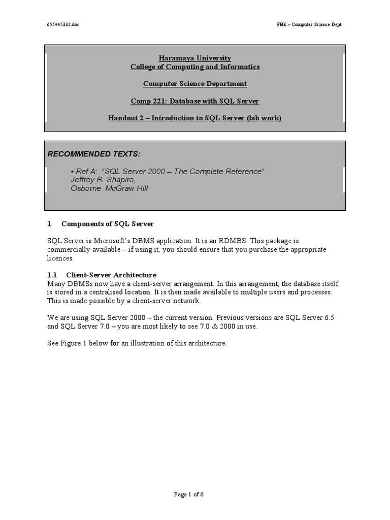 Introduction To Sql Server Pdf