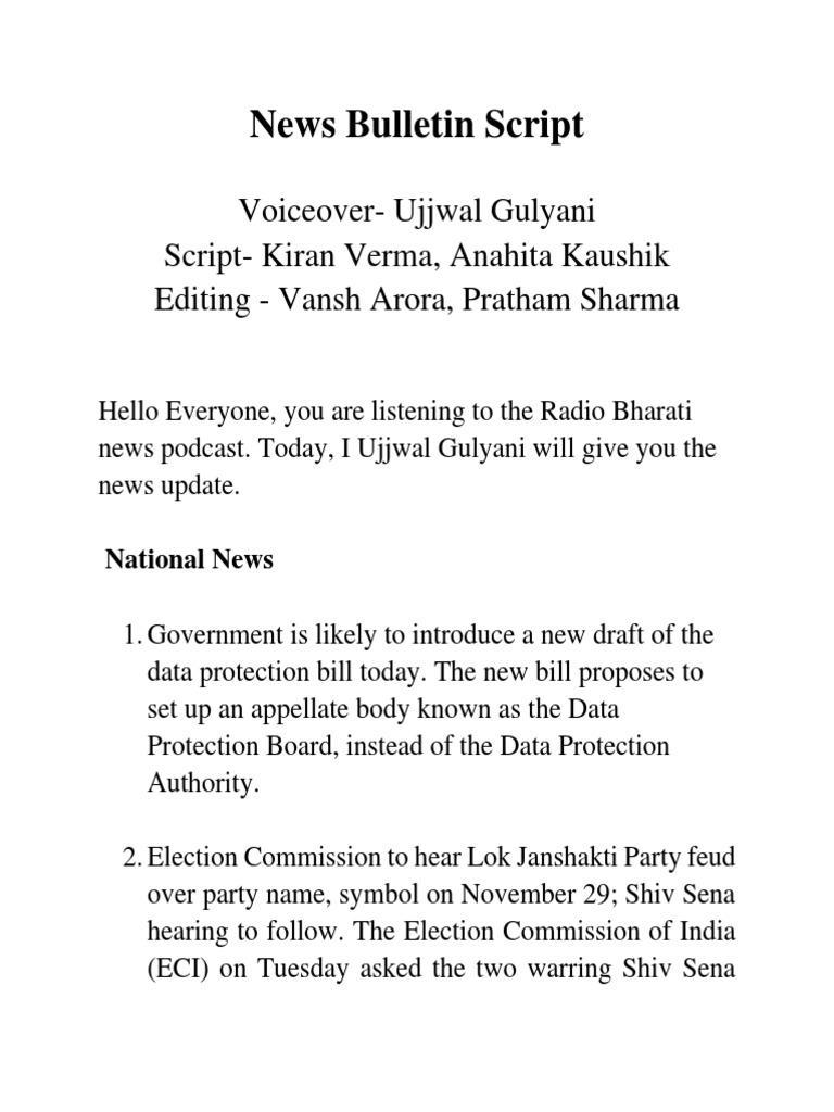 News Bulletin Script PDF