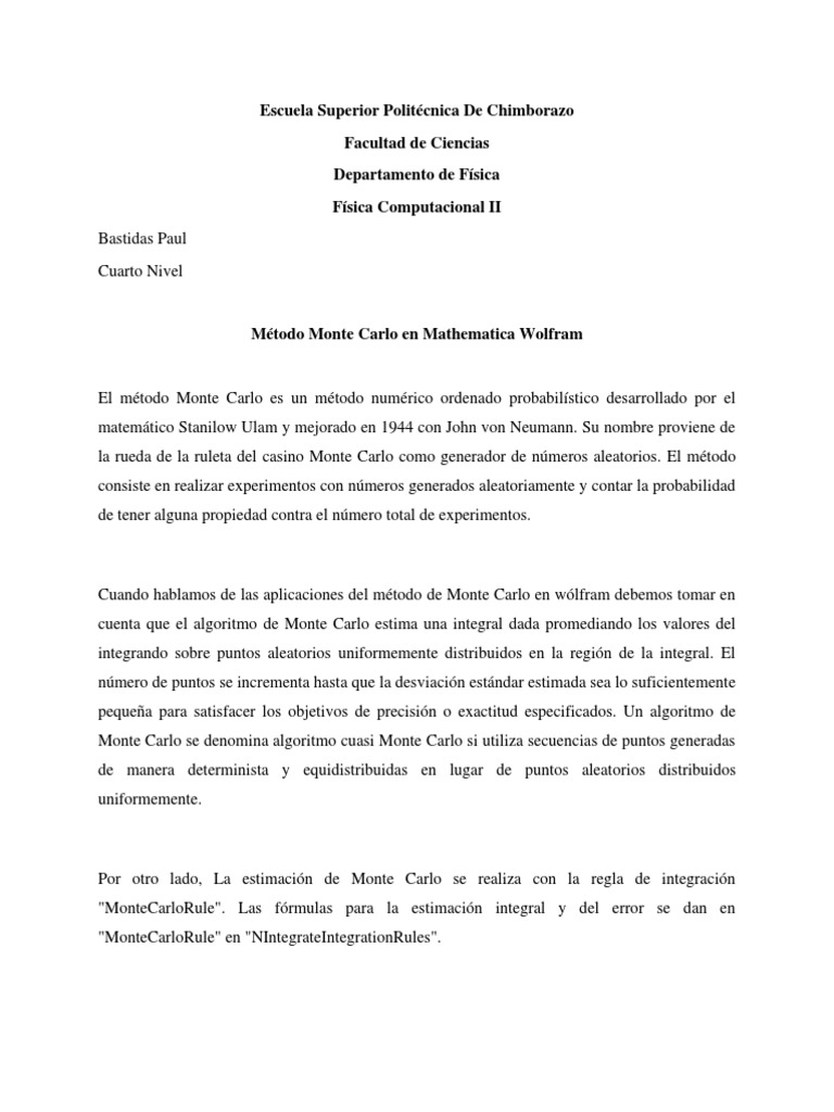 Monte Carlo en Mathematica Wolfram | PDF