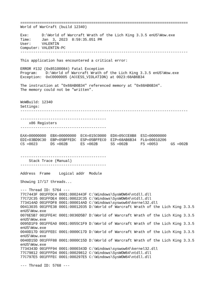 WoW Error Report for Gamers | PDF | World Of Warcraft | System Software
