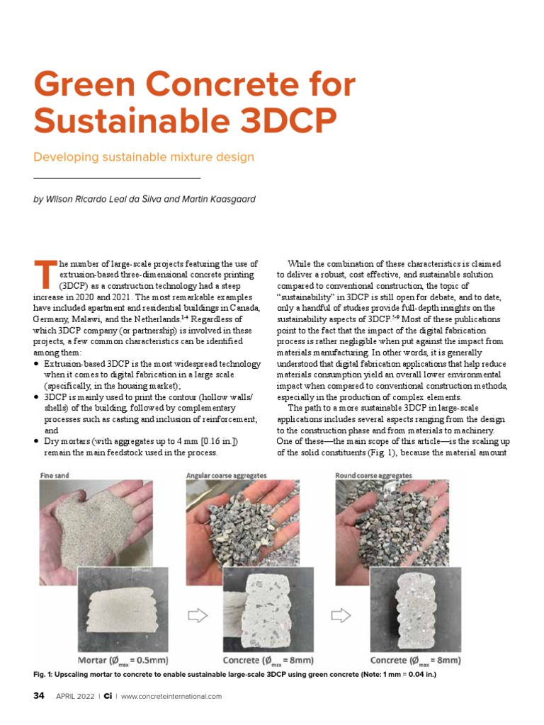 2022.04 Green Concrete Sustainable 3DCP-Silva & Kaasgaard | PDF ...