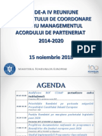 Cea De-A Iv Reuniune A Comitetului de Coordonare Pentru Managementul Acordului de Parteneriat 2014-2020 15 Noiembrie 2018