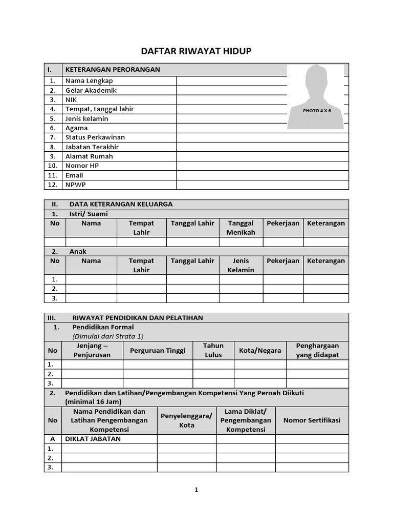Template Daftar Riwayat Hidup Lengkap | PDF | Karier & Perkembangan