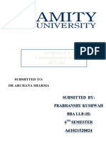 Assignment 1 Communication Skills BCU641: Submitted To: DR Archana Sharma